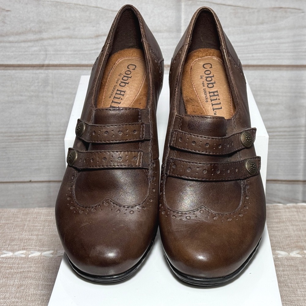 Cobb Hill by New Balance Brown Leather Brogue Button Pump CA105BR Womens 8M